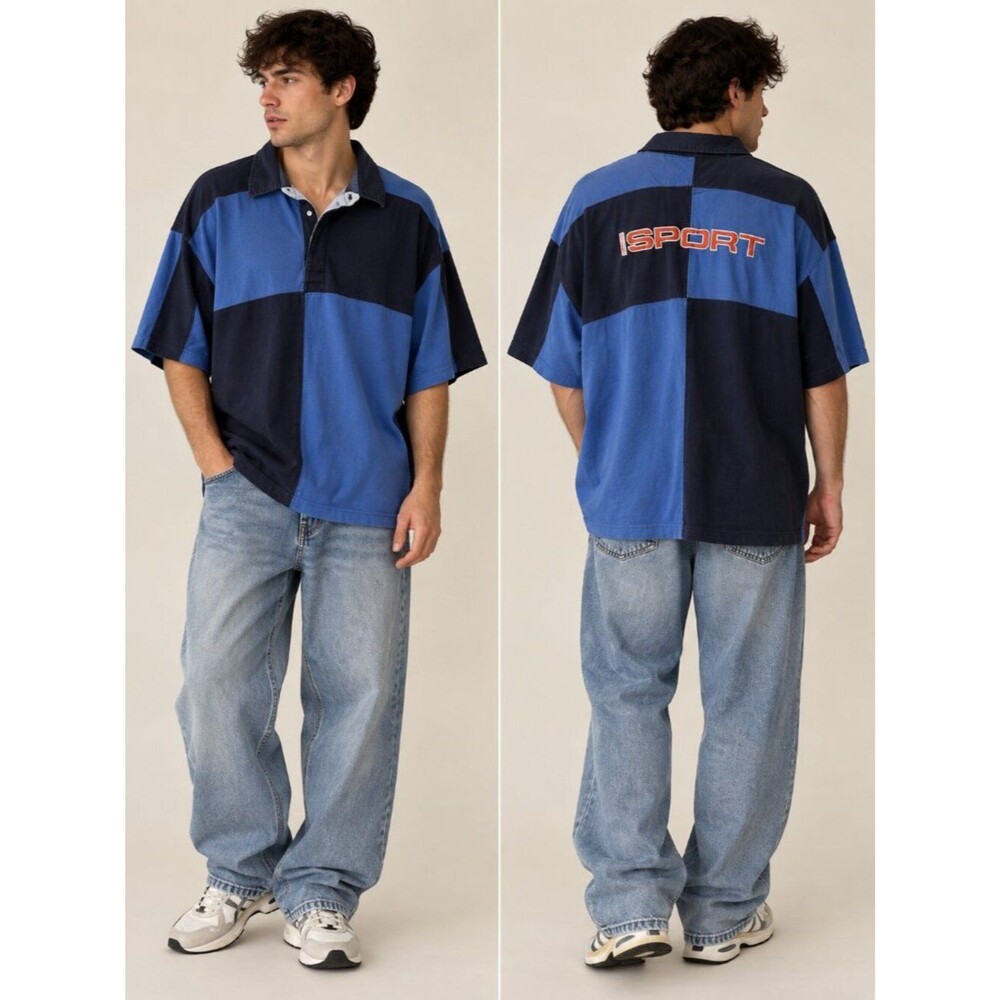 Vintage Earthbound Mens XXL Rugby Polo Shirt Colorblock Y2K Sport Streetwear